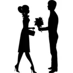 Mann gir blomster til unge damen vector illustrasjon