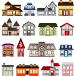 Grafika wektorowa zestaw kolorowych domów