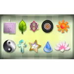 Vector illustraties van set spirituele positiviteit symbolen