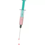 A syringe with a pink fluid coming out of the needle vector image