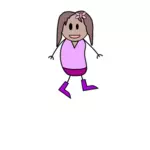 Vector tekening van meisje stok figuur in paarse kleren