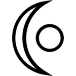 Ilustração de um símbolo com forma crescente e um círculo