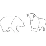 Toro e orso delineare immagine vettoriale