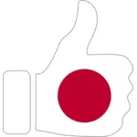 Bandera japonesa con la aprobación de la mano