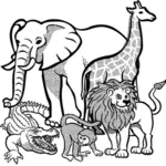 Outline drawing of African animals