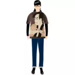 Vector illustration of trendy guy in t- shirt with sharaku pattern