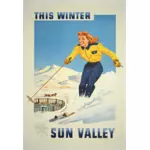 Vintage affisch av skidort