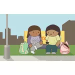 Schulkinder, die Wartezeit auf den bus