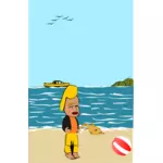 Woman walking at the beach vector clip art