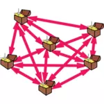 Grafika wektorowa z początku struktury sieci z garnków ze złotem