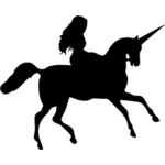 Žena na koni jednorožec silueta Klipart