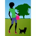 Kvinne walking hunden