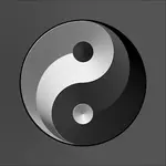 Clipart vectorial de ying yang signo en color plata y negro degradado