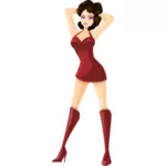 Brunette model dalam gaun merah