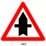 Annäherung an Kreuzung auf der Straße mit Priorität Verkehr Warnung Zeichen Vektorgrafiken