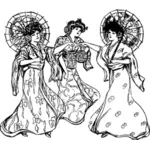 Geishe nel disegno vettoriale di kimono