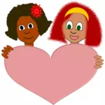 Image vectorielle de copines tenant un coeur