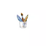 Glas mit Pinsel und Bleistift