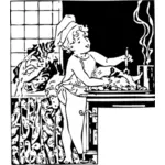 Vector afbeelding van een jong kind als een keuken van de chef-kok