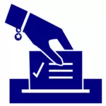 Oy sandığı bir oy pusulası kağıt koyarak kadın el ile vektör grafikleri