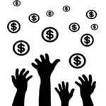 Hands reaching money vector silhouette