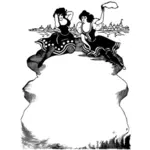 Illustrazione vettoriale di due signore grasso cornice decorativa