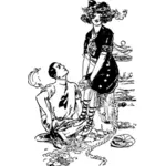 Векторная иллюстрация человека петь серенаду для женщины