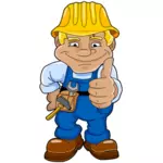 Vecteur, dessin d'homme de construction montrant les mains vers le haut