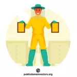 Pszczelarz noszący odzież ochronną
