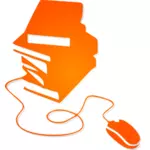 Boeken en muis oranje silhouet vector afbeelding
