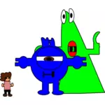Kartun monster biru dan hijau