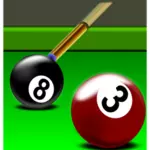 Illustrasjon av svarte og røde billiard baller