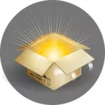 Ilustración de vector de caja de cartón con los rayos de luz que sale