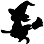 Kreslený čarodějnice na koštěti silueta Vektor Klipart