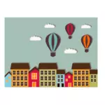 Colorful houses and balloons
