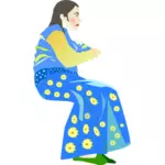 Wanita dalam gaun biru vektor ilustrasi