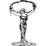 Vektorgrafik av dam i klänning innehar en cirkel ram