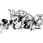 Scena del circo con gli elefanti grafica vettoriale