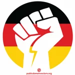 Zaciśniętą pięść z niemiecką flagą