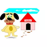 Tecknad hund och hus