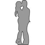 התמונה של צללית אפורה של זוג צעיר נשיקות