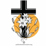 Croix et fleurs sur une tombe