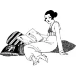 Nainen tyynyillä lukee