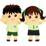 Jongen en meisje in school uniform vector tekening