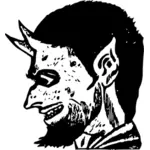 Vektor ilustrasi kepala setan dengan runcing telinga