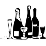 בתמונה וקטורית של מבחר בקבוקים וכוסות