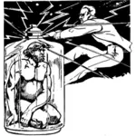 Vector illustration of naked muscle man in a bottle