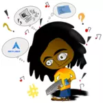 Vector image of Afro man with broken computer keyboard