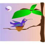 Illustratie van blauwe vogel in een nest op een boom