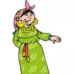 Vektorritning av gamla Gipsy damen i grön klänning